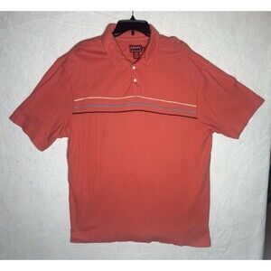Vintage Chaps Denim Men's Orange Striped Cotton Polo Shirt XXL Short Sleeve